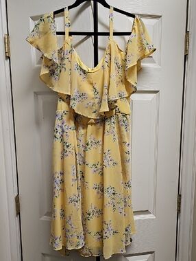 torrid Yellow Floral Cold-Shoulder Ruffle Midi Dress